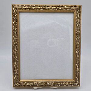 Antique Style Ornate Wood Gold Picture Frame Floral Details 8" x 10"